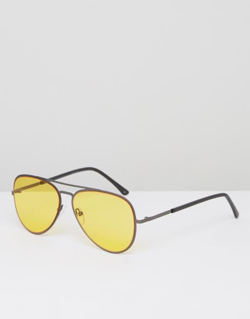 ASOS ASOS Aviator Sunglasses With Yellow Lens