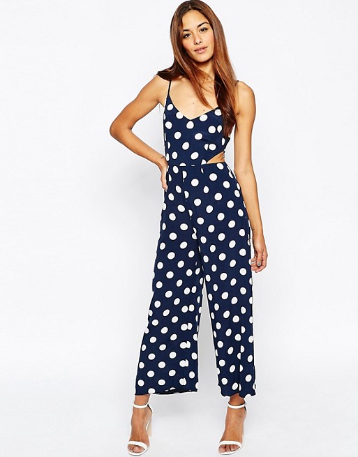 ASOS | ASOS Awkward Length Jumpsuit With Cut Outs In Polka Dot