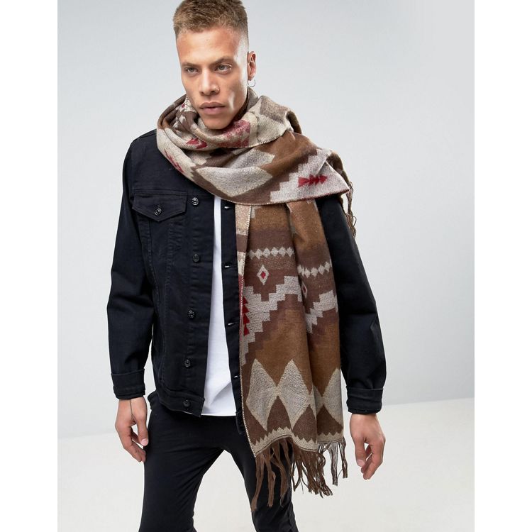 ASOS Design monogram jacquard print blanket scarf in brown