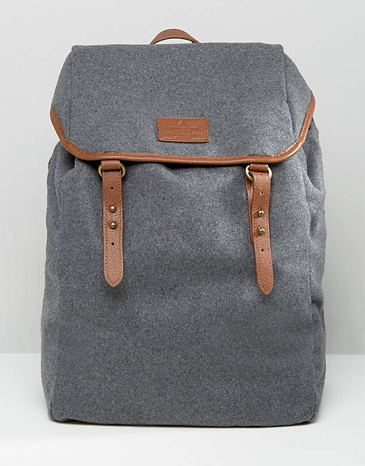 ASOS Backpack In Grey Melton With Brown Straps