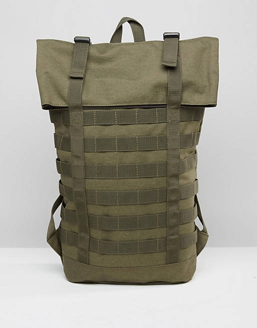 ASOS Backpack In Khaki With Strapping Detail