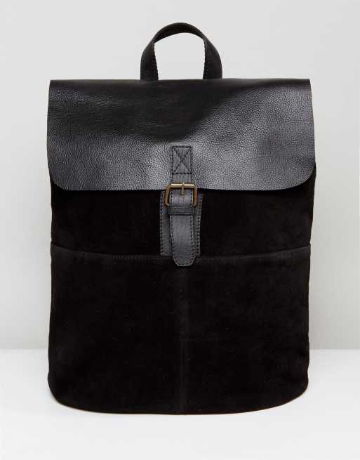 ASOS Backpack In Leather And Suede Mix In Black ASOS