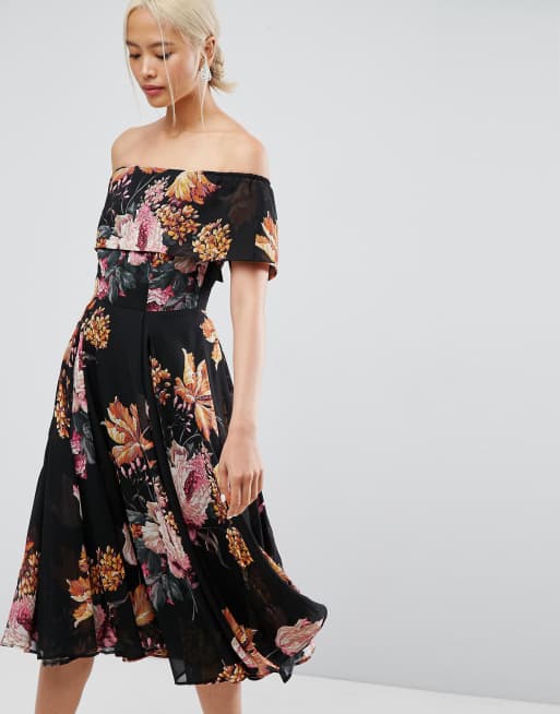 Asos floral off store the shoulder dress