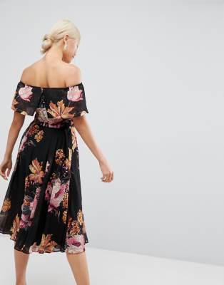 black floral bardot dress