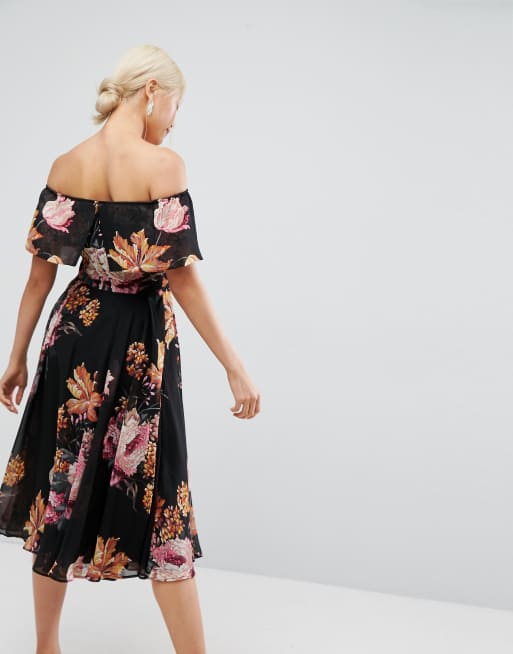 Asos floral 2024 bardot dress