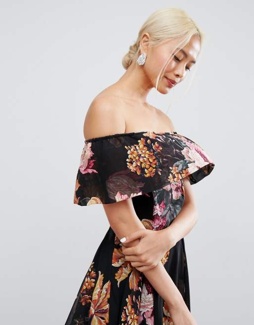 Asos floral cheap bardot dress