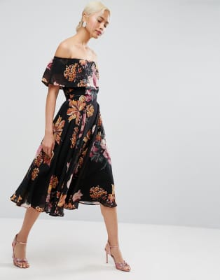 black floral bardot dress