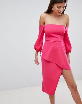 pink bardot midi dress