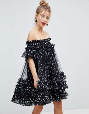 bardot tulle dress