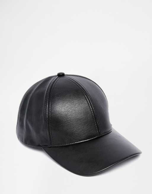 ASOS DESIGN nappa leather look cap in black