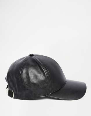 black faux leather baseball cap