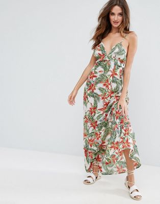 ASOS | ASOS Beach Maxi Dress With Ruffle Detail in Tropical Print