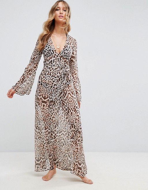 ASOS | ASOS Beach Maxi Kimono Cover Up in Leopard Print