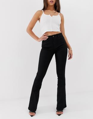 ASOS Bell Flare Jeans In Clean Black With Pressed Crease