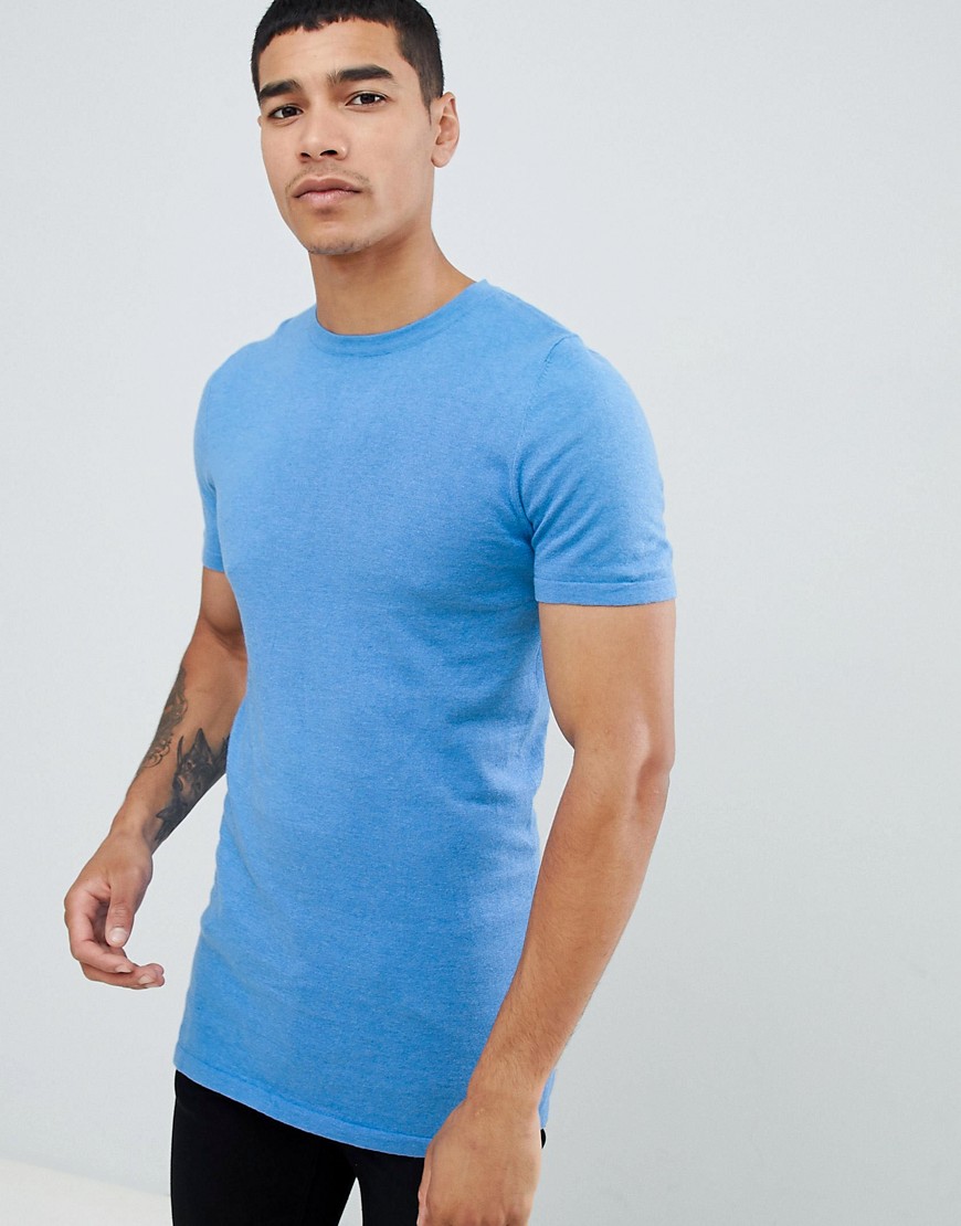Asos Design - Asos – blå stickad t-shirt, muscle fit