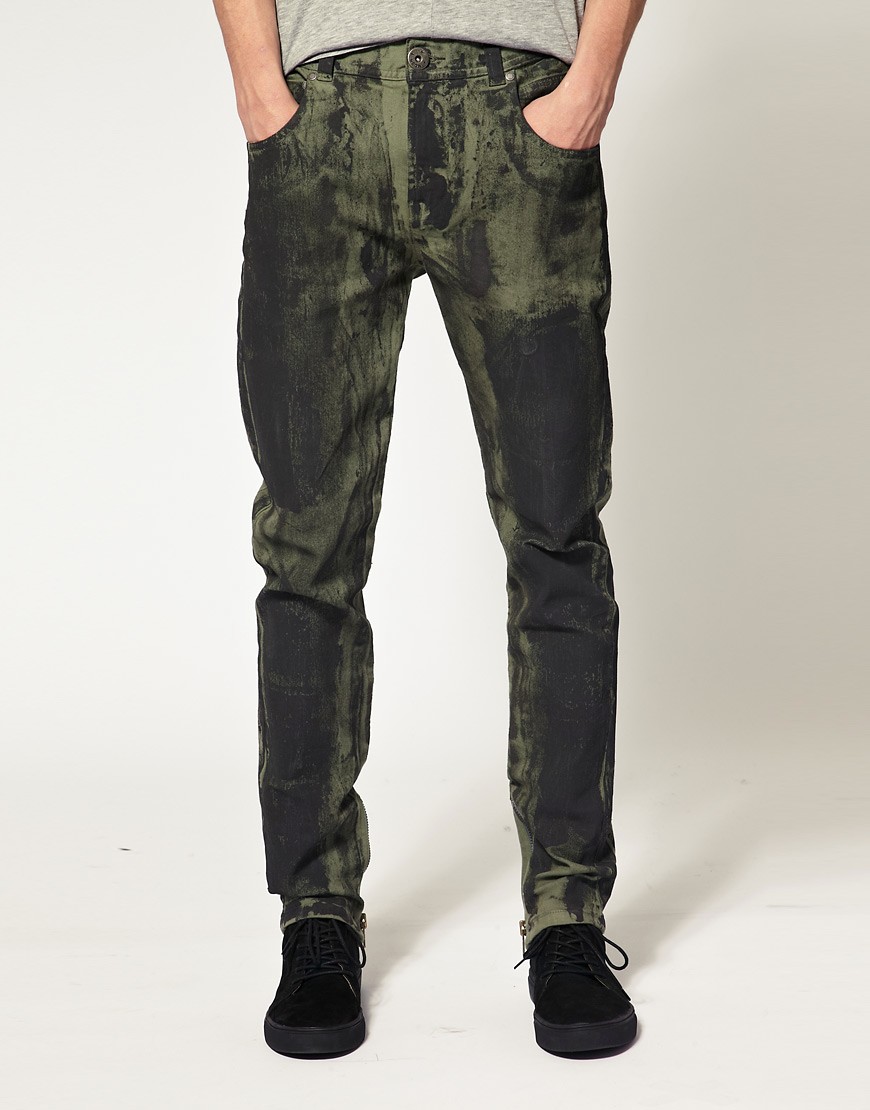 ASOS BLACK – Jeans med målad effekt-Grön