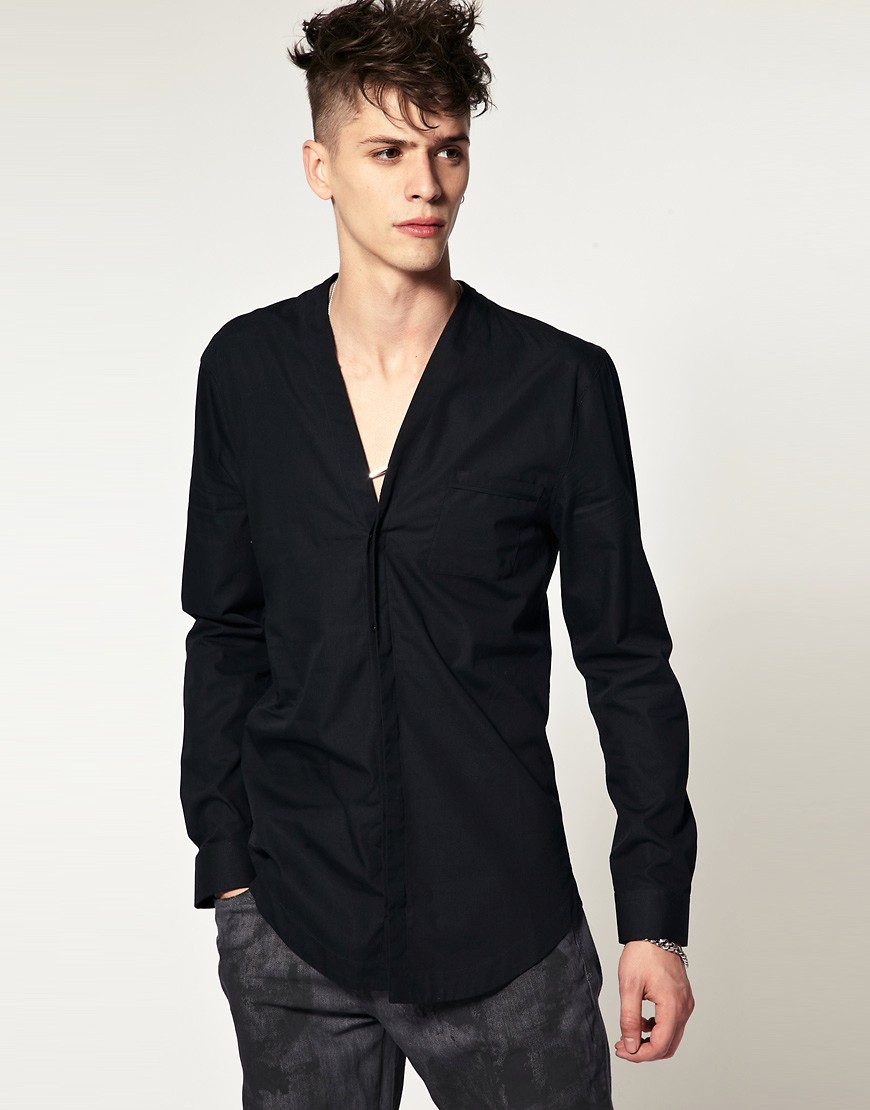 ASOS BLACK – Skjorta utan krage med smal passform-Svart