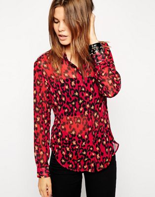 red animal print blouse