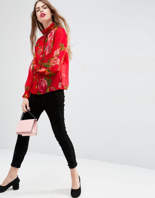 ASOS Blouse vaporeuse fleurs oversize Rouge ASOS