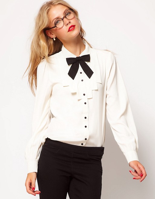 ASOS | ASOS Blouse With Folded Bib And Contrast Bow