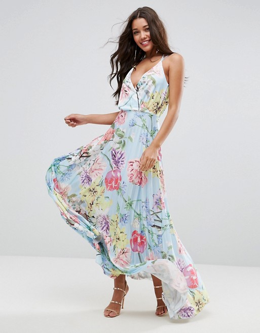 ASOS | ASOS Blouson Floral Pleated Wrap Maxi Dress