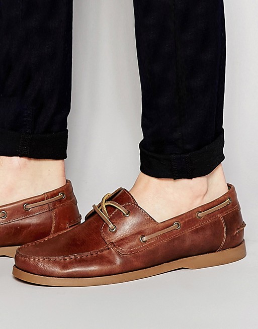 ASOS Boat Shoes in Tan With Gum Sole and Ticking Stripe Linings | ASOS