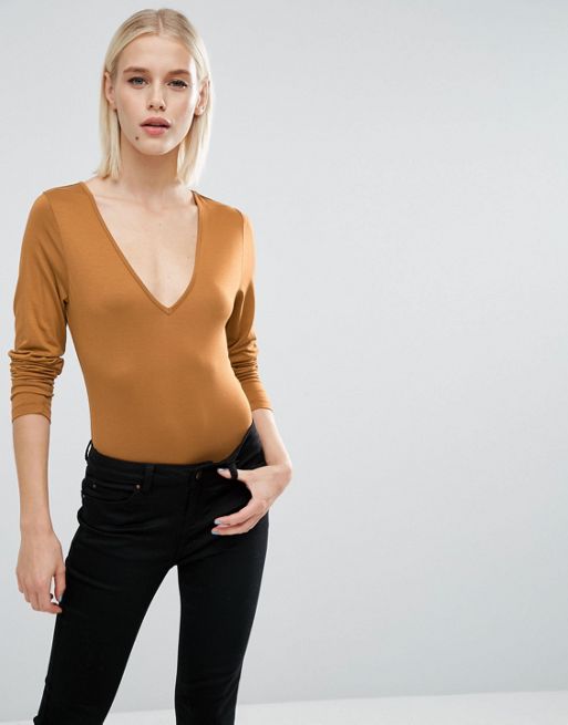 ASOS Body With V Neck Long Sleeve And Thong, ASOS
