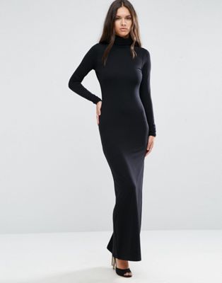 black turtleneck maxi dress