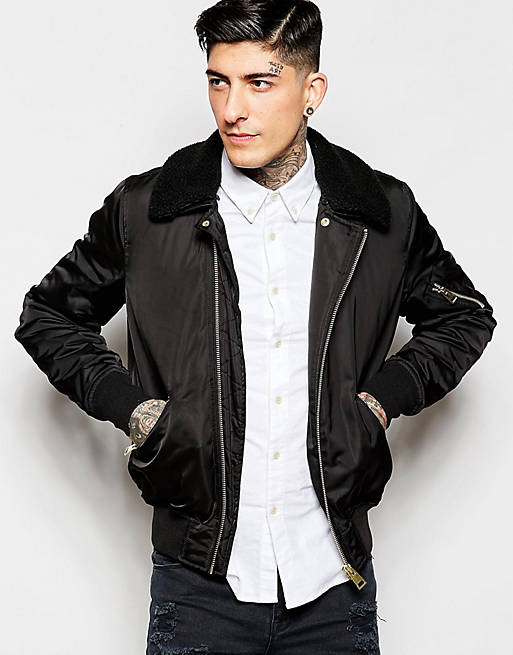 ASOS Bomber Jacket With Faux Shearling Collar
