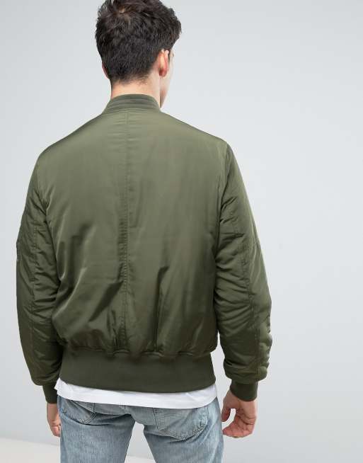 ASOS Bomber Jacket with MA1 Pocket in Khaki