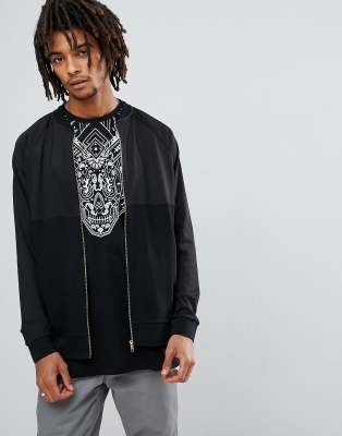 Asos Design Asos Bomber Jacket With Panel-black