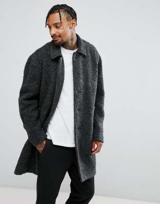ASOS Borg Overcoat in Charcoal