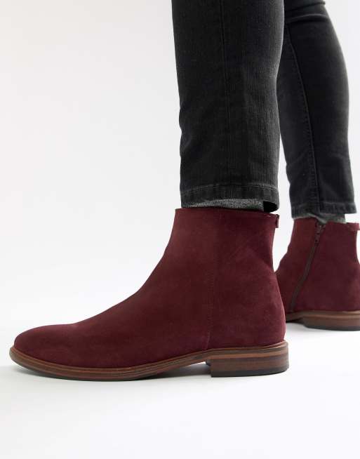 ASOS Bottines chelsea en daim avec semelle naturelle Bordeaux