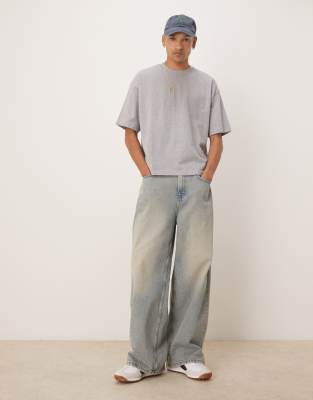 Asos Design Asos Boxy Oversized T-shirt With Puff Text Graphic In Gray