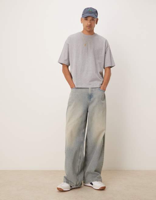 ASOS boxy oversized T-shirt with puff text graphic in gray heather