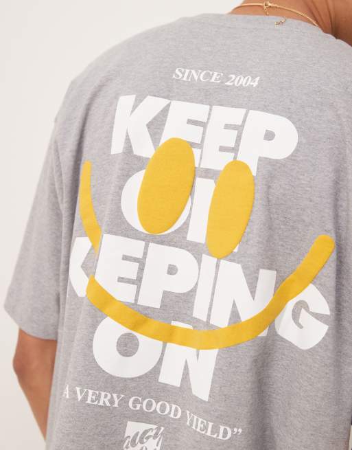 ASOS boxy oversized T-shirt with puff text graphic in gray heather