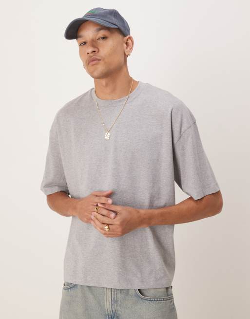 ASOS boxy oversized T-shirt with puff text graphic in gray heather, 4 of 4