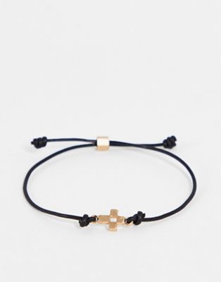 Bijoux  - Bracelet de l'amitié avec croix en laiton - Noir