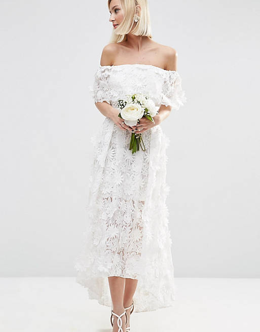ASOS BRIDAL 3D Floral Dip Back Midi Prom Dress