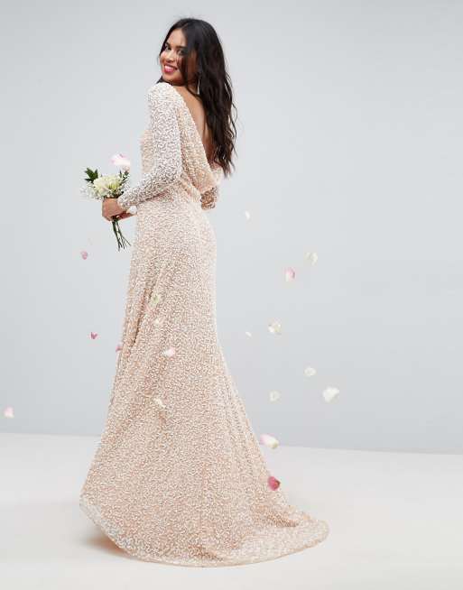 Asos Bridal All Over Embellished Long Sleeve Maxi Dress Asos