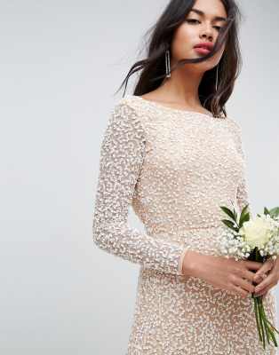 white long sleeve embellished dress
