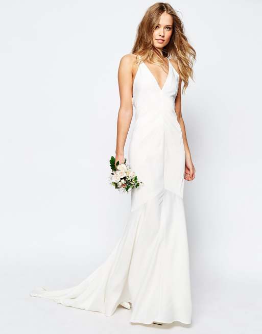 Asos edition satin panelled store wedding dress with fishtail