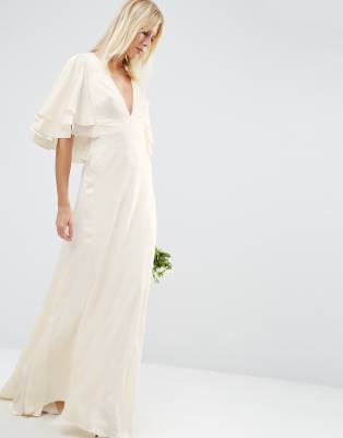 white flutter sleeve maxi dress