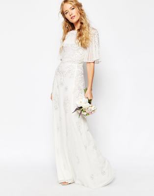 asos edition curve flutter sleeve sequin maxi wedding dress