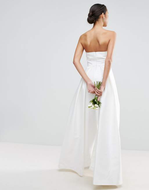 ASOS Bridal Jumpsuit In Bonded Satin With Bow Detail in White