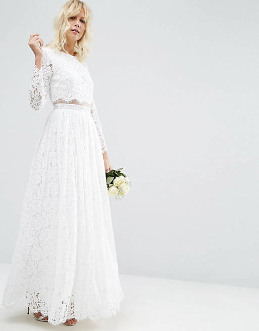 ASOS BRIDAL Lace Long Sleeve Maxi Prom Dress