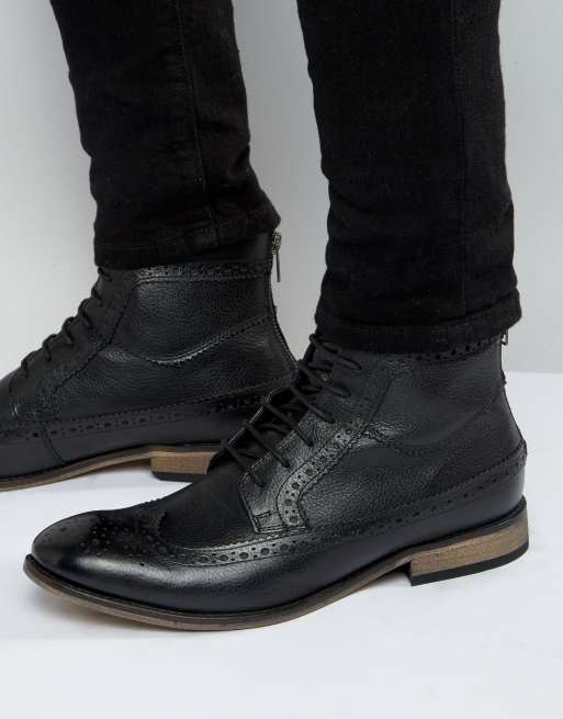 ASOS Brogue Boots In Black Leather With Natural Sole