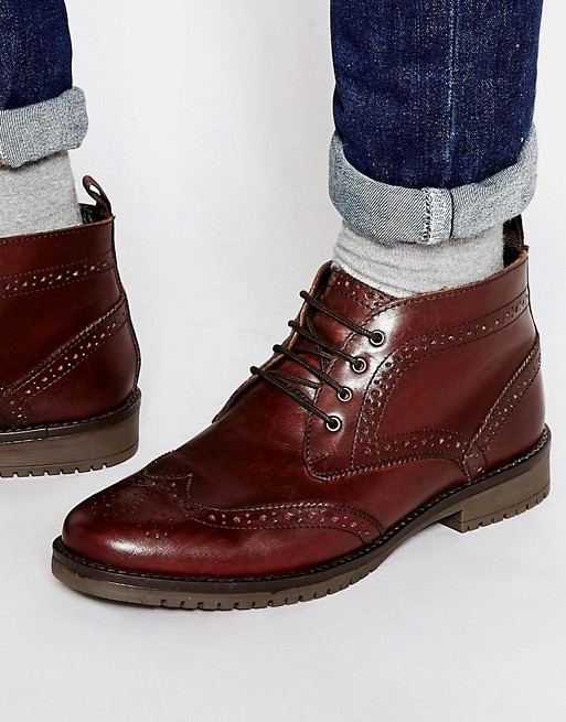 ASOS | ASOS Brogue Chukka Boots in Brown Leather