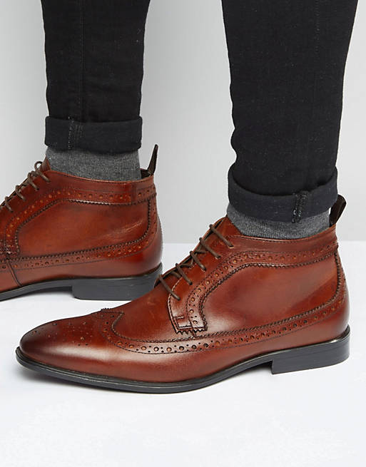 ASOS Brogue Chukka Boots in Brown Leather | ASOS