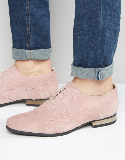 ASOS | ASOS Brogue Shoes in Pink Suede With Contrast Sole